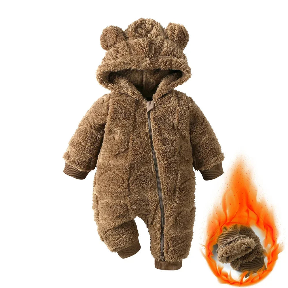 Winter Flannel Hooded Baby Romper – 0-18 Months