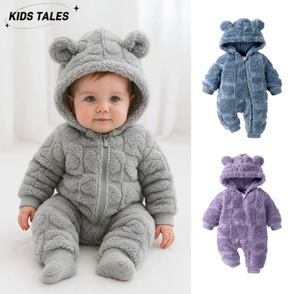 Winter Flannel Hooded Baby Romper – 0-18 Months