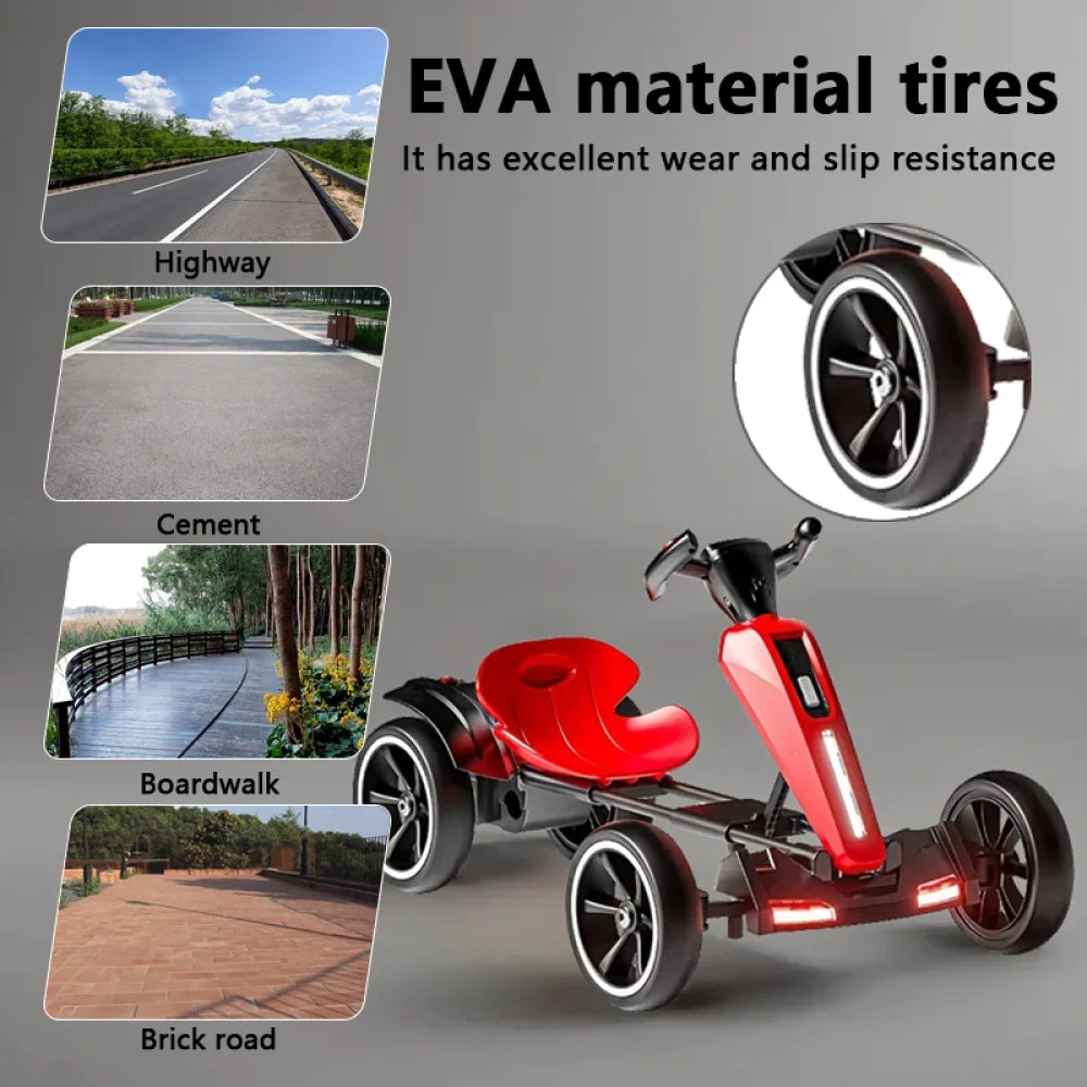 12V Electric Kids Go-Kart — Foldable Ride-On with Adjustable Seat, 4 Wheels | Ages 3–6