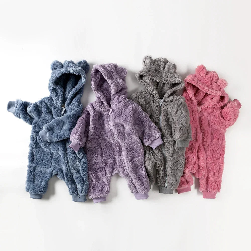 Winter Flannel Hooded Baby Romper – 0-18 Months