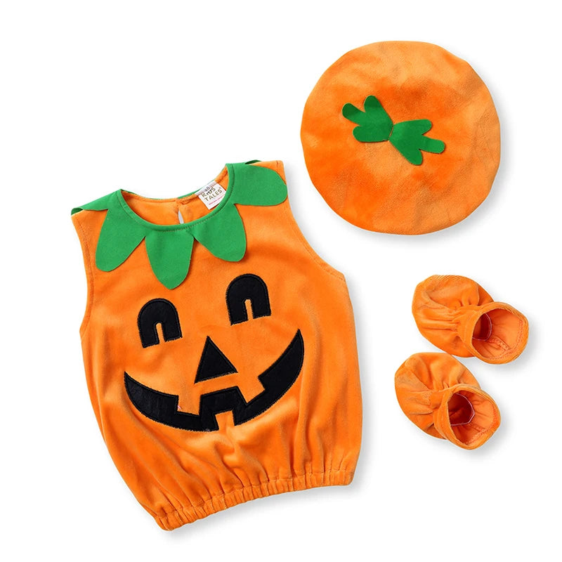 Baby Halloween Pumpkin Romper Set – 3-Piece Newborn Costume