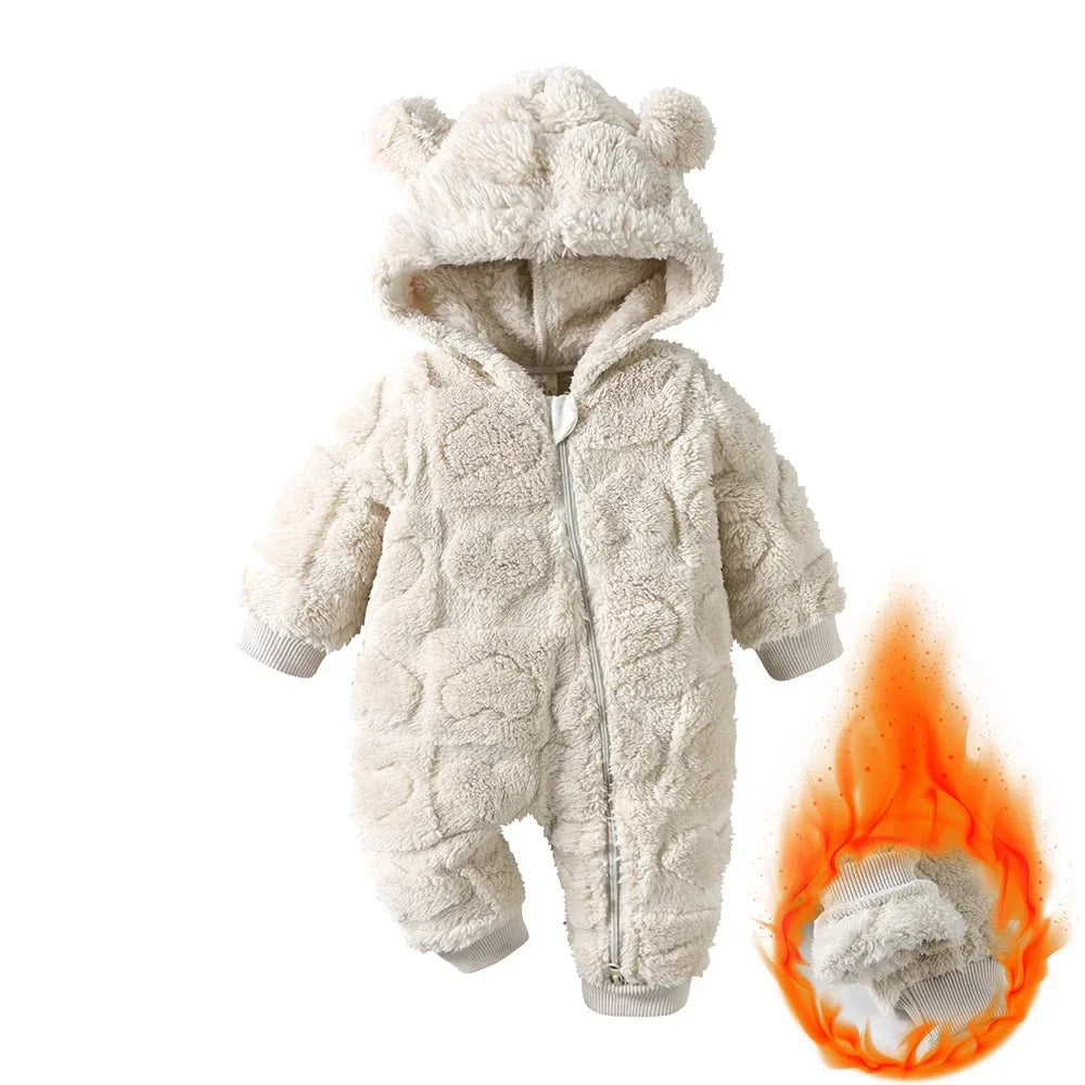 Winter Flannel Hooded Baby Romper – 0-18 Months