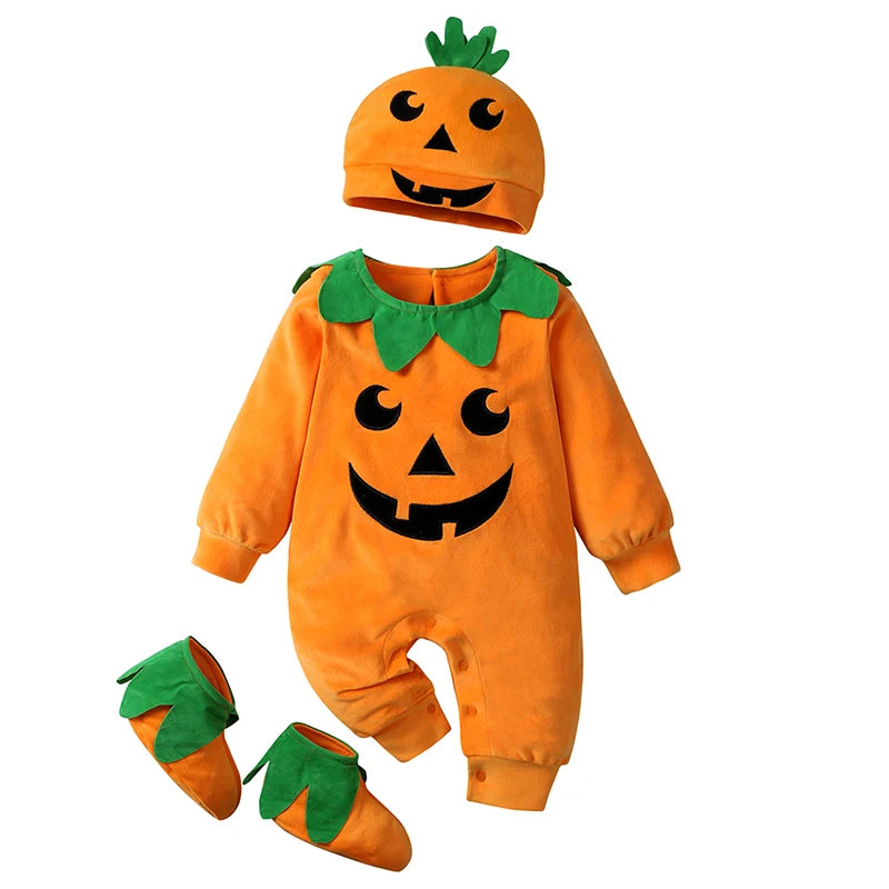 Baby Halloween Pumpkin Romper Set – 3-Piece Newborn Costume
