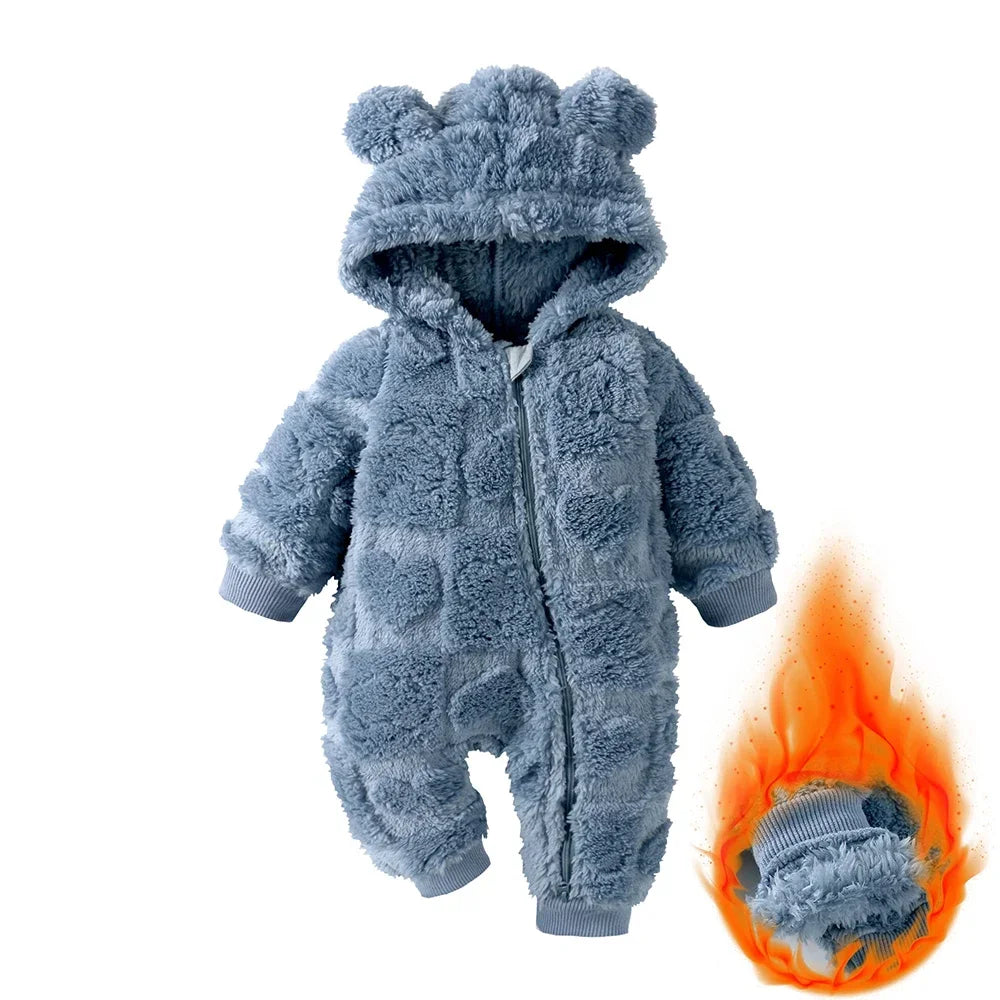 Winter Flannel Hooded Baby Romper – 0-18 Months