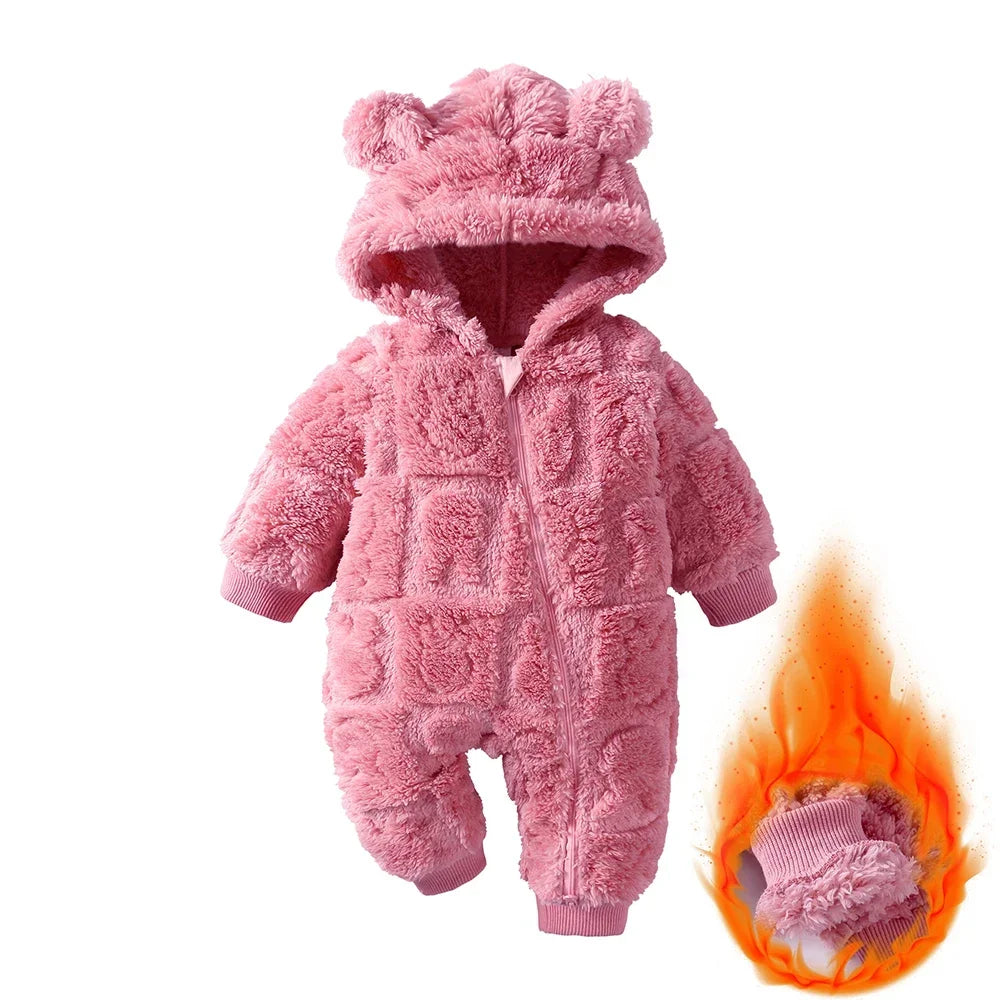 Winter Flannel Hooded Baby Romper – 0-18 Months