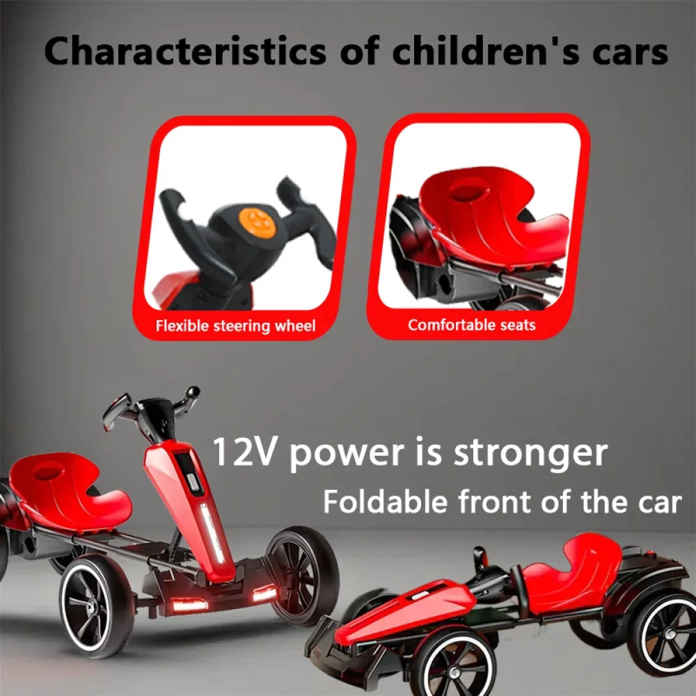 12V Electric Kids Go-Kart — Foldable Ride-On with Adjustable Seat, 4 Wheels | Ages 3–6