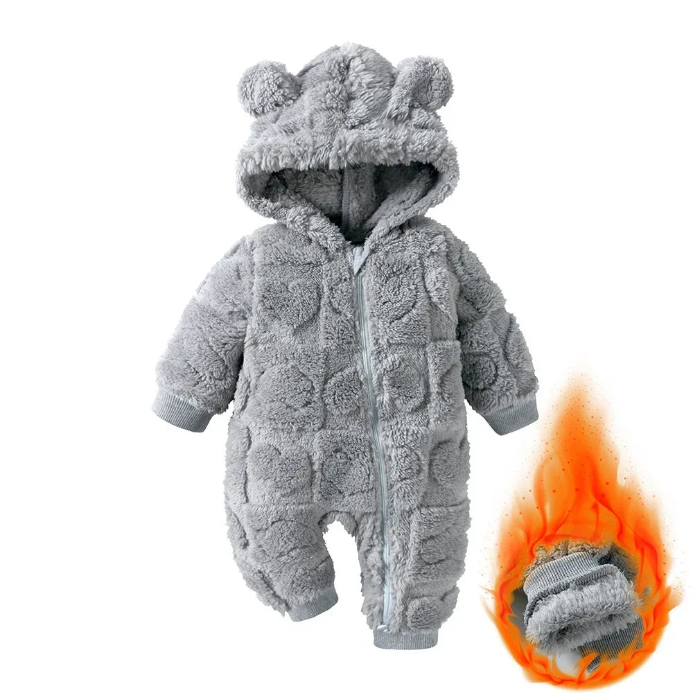 Winter Flannel Hooded Baby Romper – 0-18 Months