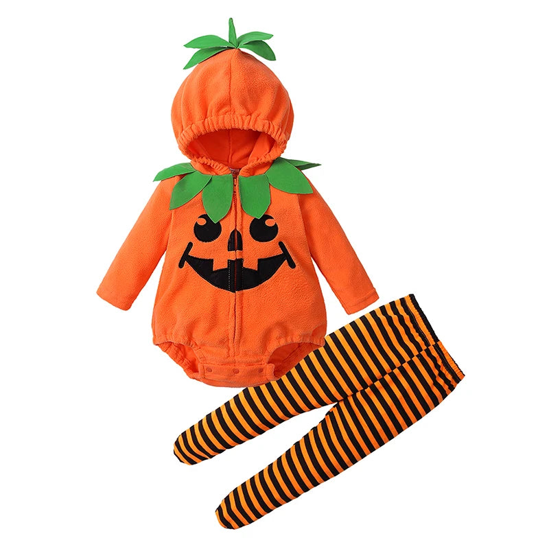 Baby Halloween Pumpkin Romper Set – 3-Piece Newborn Costume