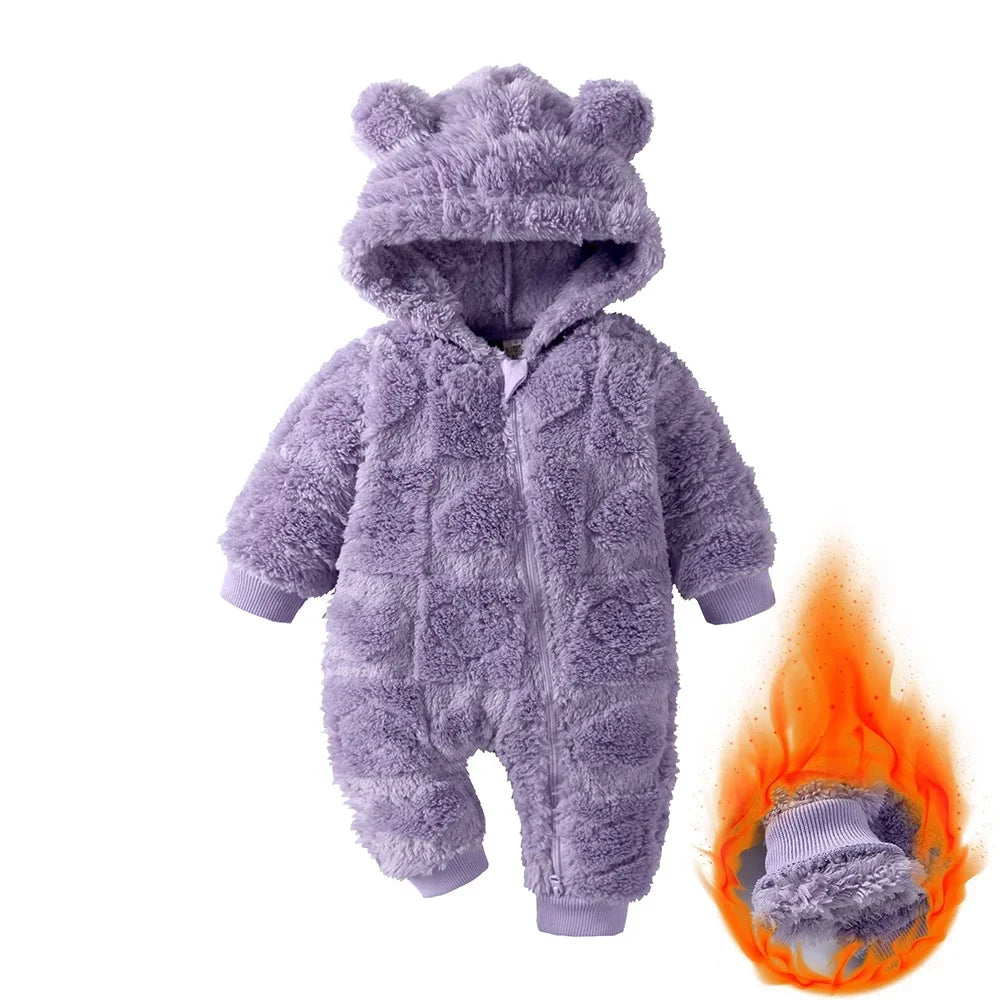 Winter Flannel Hooded Baby Romper – 0-18 Months