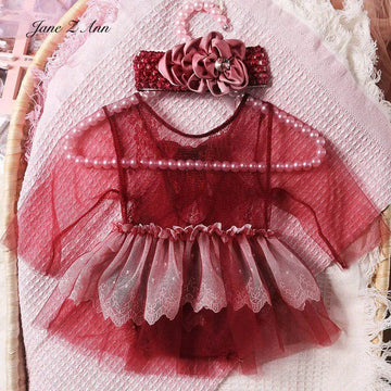 Newborn Baby Girl Burgundy Photography Dress Set