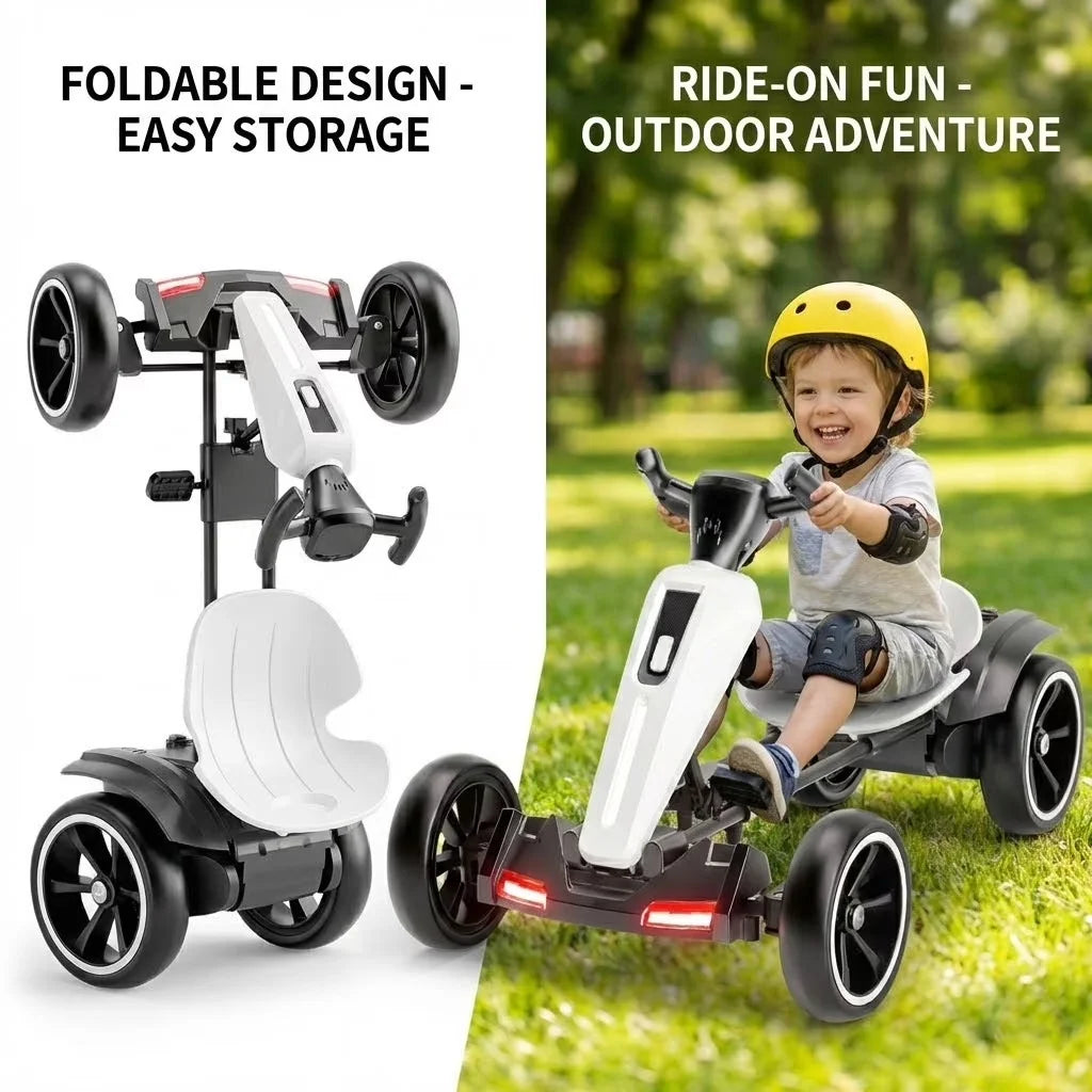 12V Electric Kids Go-Kart — Foldable Ride-On with Adjustable Seat, 4 Wheels | Ages 3–6
