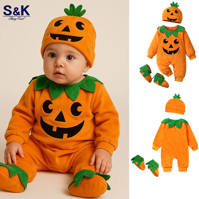 Baby Halloween Pumpkin Romper Set – 3-Piece Newborn Costume