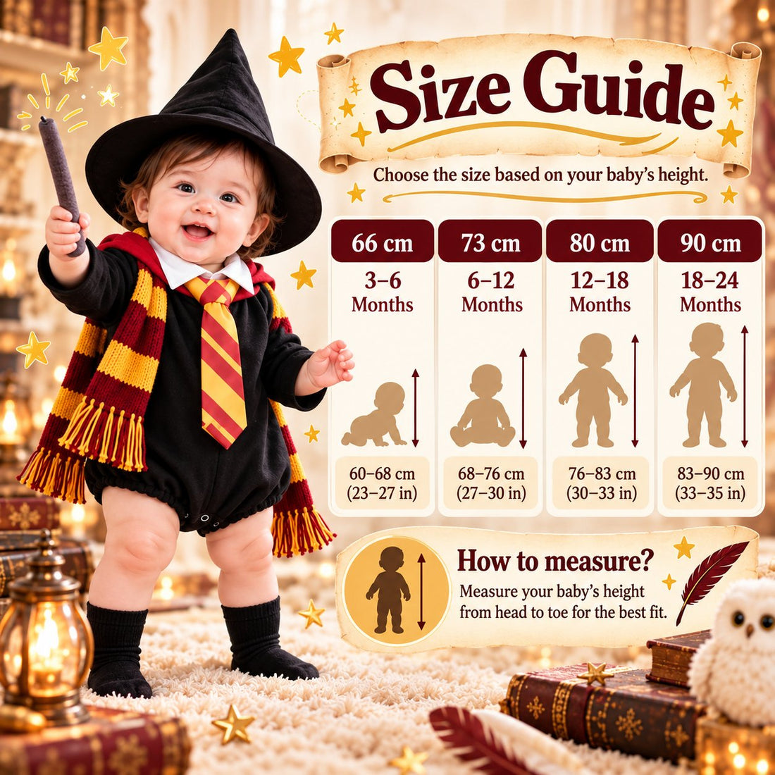 Baby Wizard Costume Set – Magic School Romper with Hat, Scarf, Tie & Wand