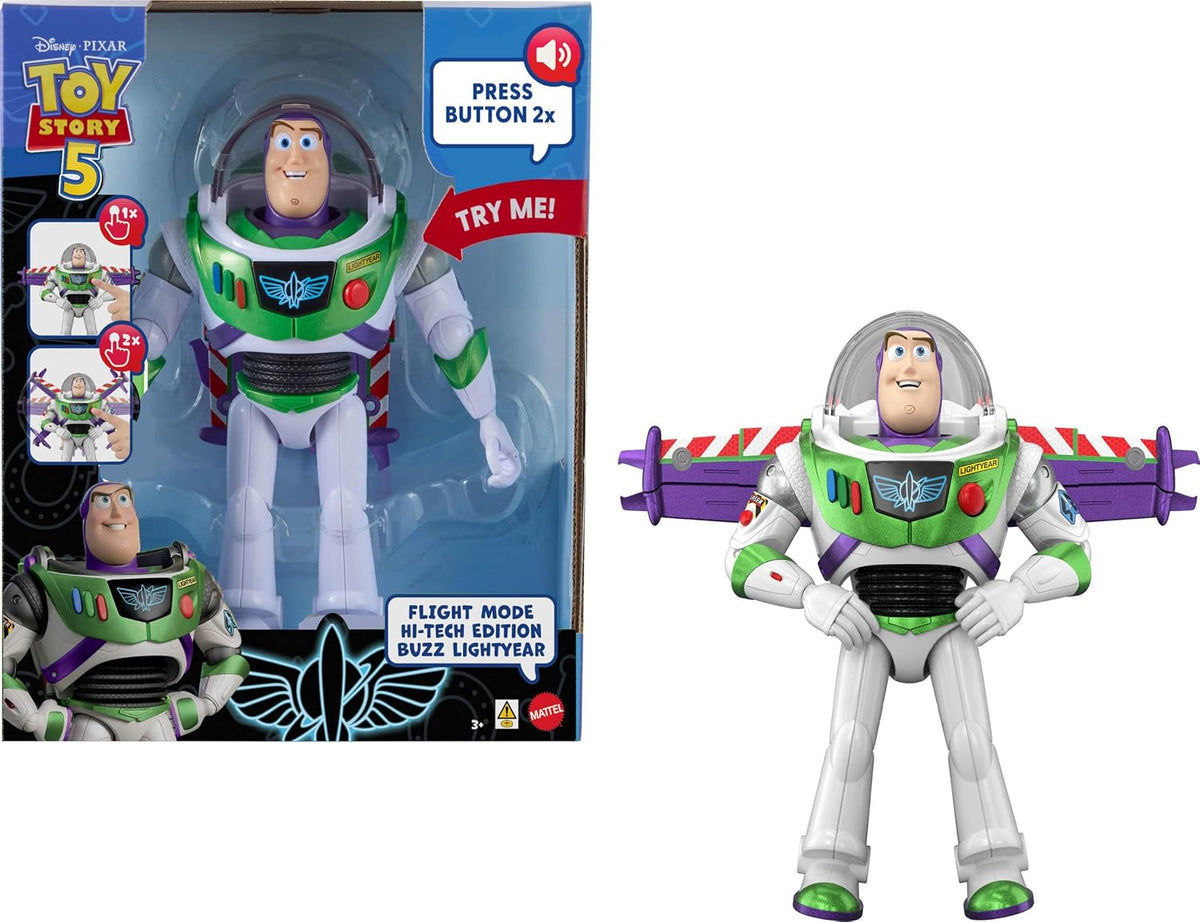 Buzz Lightyear flying toy beside its retail packaging at Baby Penguin