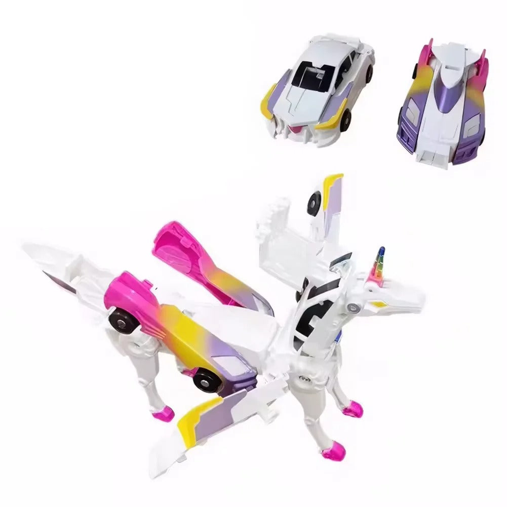 2-in-1 Unicorn Transforming Car Toy for Kids – Magnetic Collision DIY Robot Vehicle, Battery-Free ABS Toy for Ages 3+