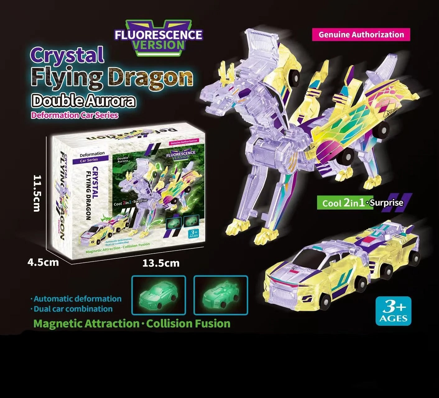 2-in-1 Unicorn Transforming Car Toy for Kids – Magnetic Collision DIY Robot Vehicle, Battery-Free ABS Toy for Ages 3+