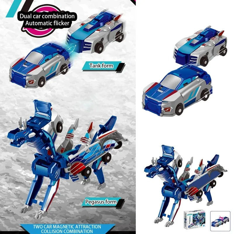 2-in-1 Unicorn Transforming Car Toy for Kids – Magnetic Collision DIY Robot Vehicle, Battery-Free ABS Toy for Ages 3+