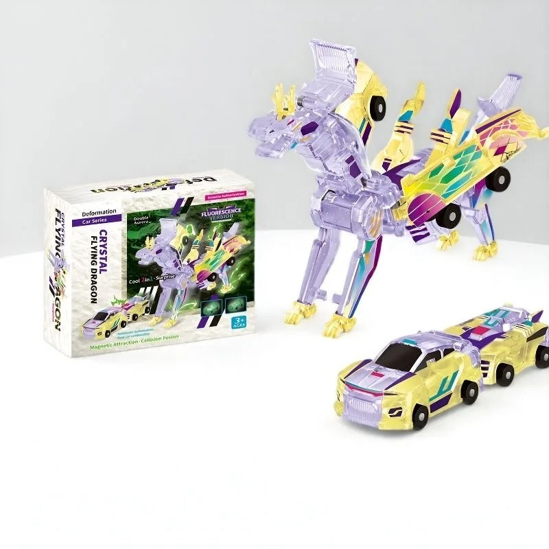 2-in-1 Unicorn Transforming Car Toy for Kids – Magnetic Collision DIY Robot Vehicle, Battery-Free ABS Toy for Ages 3+